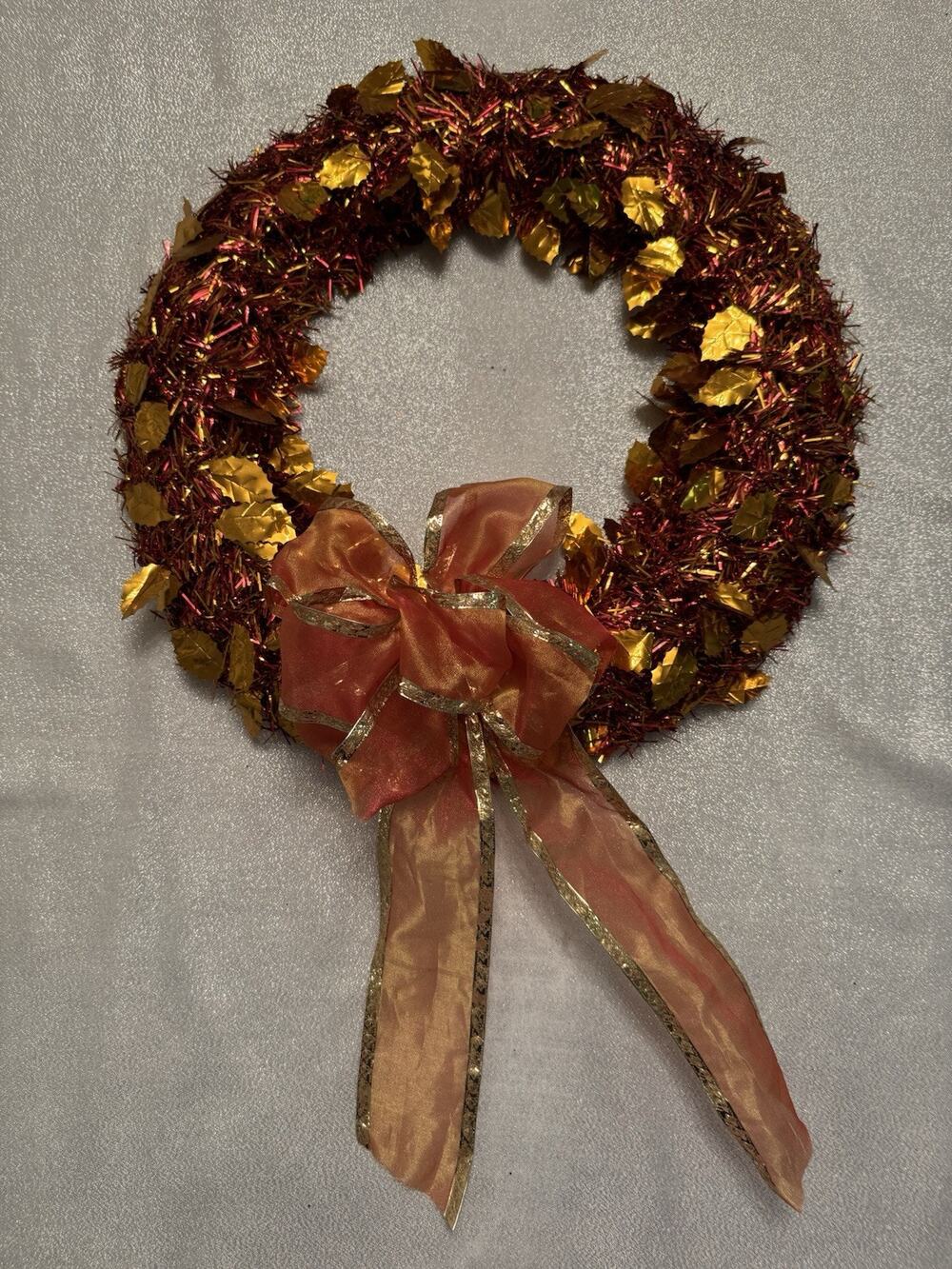 Fall Wreath Autumn Gold Brown Leaves Bow Cozy